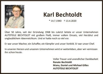 Traueranzeige von Karl Bechtoldt von vrm-trauer