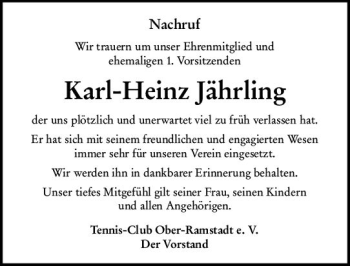 Traueranzeige von Karl-Heinz Jährling von vrm-trauer