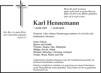 Traueranzeige von Karl Hennemann von vrm-trauer