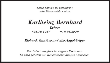 Traueranzeige von Karlheinz Bernhard von vrm-trauer