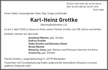 Traueranzeige von Kart-Heinz Grottke von vrm-trauer