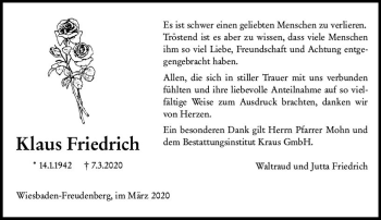 Traueranzeige von Klaus Friedrich von vrm-trauer