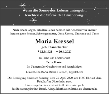 Traueranzeige von Maria Kressel von vrm-trauer