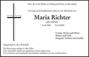 Traueranzeige von Maria Richter von vrm-trauer