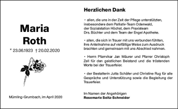 Traueranzeige von Maria Roth von vrm-trauer