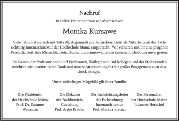 Traueranzeige von Monika Kursawe von vrm-trauer