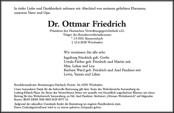 Traueranzeige von Ottmar Friedrich von vrm-trauer