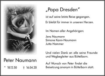 Traueranzeige von Peter Naumann von vrm-trauer