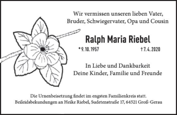 Traueranzeige von Ralph Maria Riebel von vrm-trauer