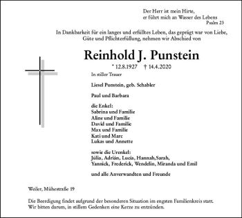 Traueranzeige von Reinhold J. Punstein von vrm-trauer