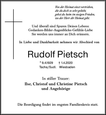 Traueranzeige von Rudolf Pietsch von vrm-trauer