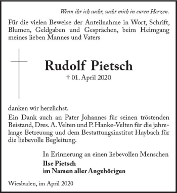 Traueranzeige von Rudolf Pietsch von vrm-trauer