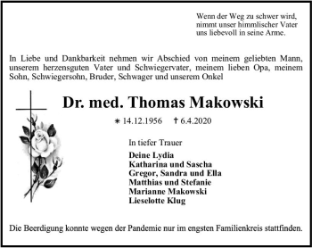 Traueranzeige von Thomas Makowski von vrm-trauer