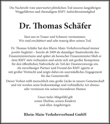 Traueranzeige von Thomas Schäfer von vrm-trauer