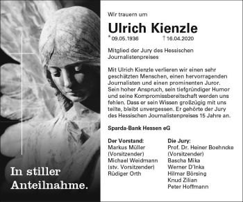 Traueranzeige von Ulrich Kienzle von vrm-trauer