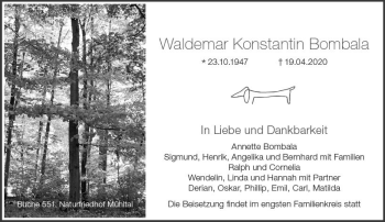 Traueranzeige von Waldemar Konstantin Bombala von vrm-trauer