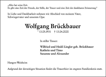 Traueranzeige von Wolfgang Brückbauer von vrm-trauer