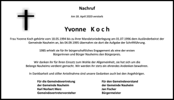 Traueranzeige von Yvonne Koch von vrm-trauer