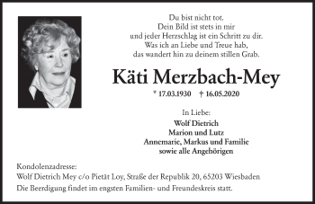Traueranzeige von Käti Merzbach-Mey von VRM Tageszeitungen