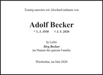 Traueranzeige von Adolf Becker von vrm-trauer