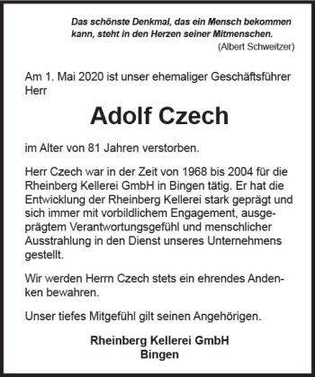 Traueranzeige von Adolf Czech von vrm-trauer