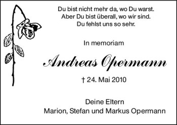 Traueranzeige von Andreas Opermann von vrm-trauer