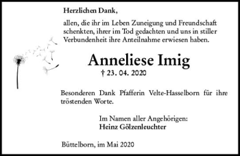Traueranzeige von Anneliese Imig von vrm-trauer