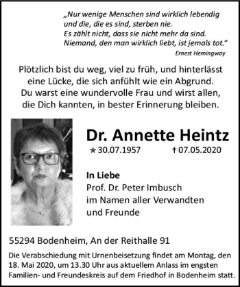 Traueranzeige von Annette Heintz von vrm-trauer