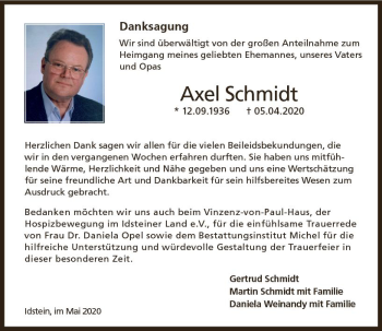 Traueranzeige von Axel Schmidt von vrm-trauer