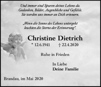 Traueranzeige von Christine Dietrich von vrm-trauer