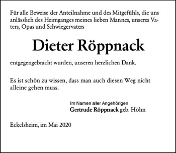 Traueranzeige von Dieter Röppnack von vrm-trauer