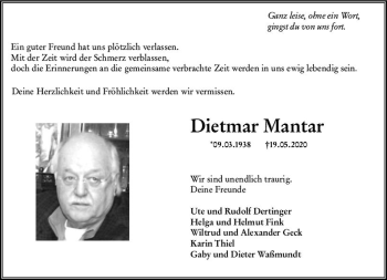 Traueranzeige von Dietmar Mantar von vrm-trauer