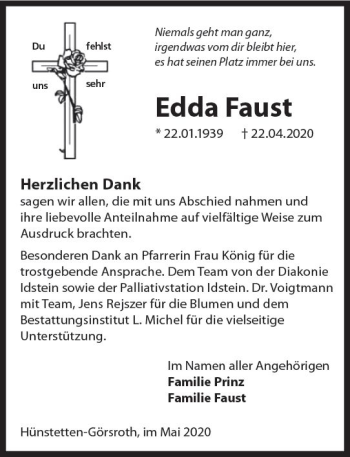 Traueranzeige von Edda Faust von vrm-trauer