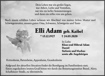 Traueranzeige von Eelli Adam von vrm-trauer
