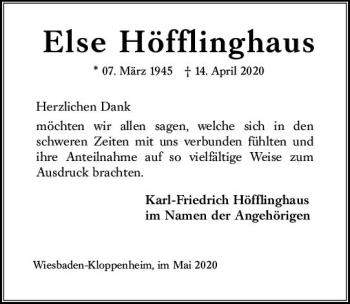 Traueranzeige von Else Höfflinghaus von vrm-trauer
