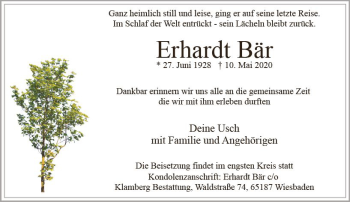 Traueranzeige von Erhardt Bär von vrm-trauer