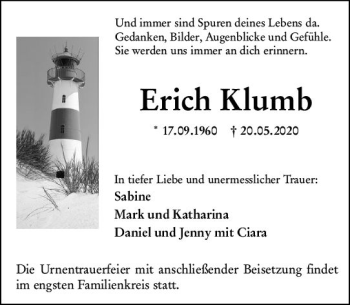 Traueranzeige von Erich Klumb von vrm-trauer