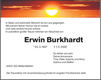 Traueranzeige von Erwin Brukhardt von vrm-trauer