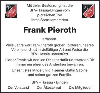 Traueranzeige von Frank Pieroth von vrm-trauer