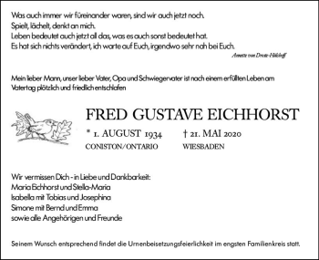Traueranzeige von Fred Gustave Eichhorst von vrm-trauer