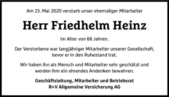 Traueranzeige von Friedhelm Heinz von vrm-trauer