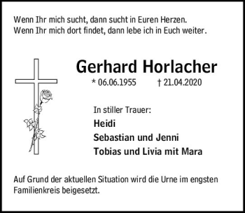 Traueranzeige von Gerhard Horlacher von vrm-trauer