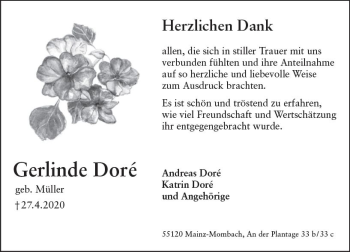 Traueranzeige von Gerlinde Dore von vrm-trauer