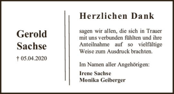Traueranzeige von Gerold Sachse von vrm-trauer