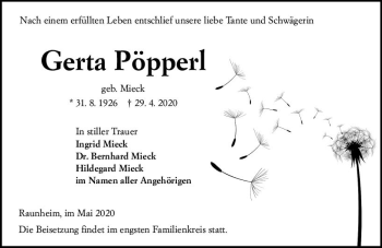 Traueranzeige von Gerta Pöpperl von vrm-trauer