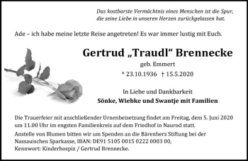 Traueranzeige von Gertrud Brennecke von vrm-trauer