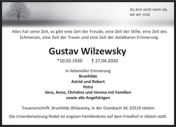 Traueranzeige von Gustav Wilzewsky von vrm-trauer