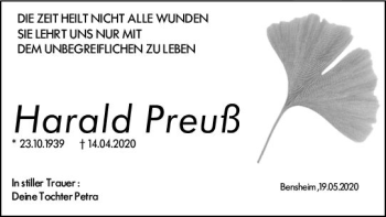 Traueranzeige von Harald Preuß von vrm-trauer