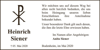 Traueranzeige von Heinrich Siener von vrm-trauer