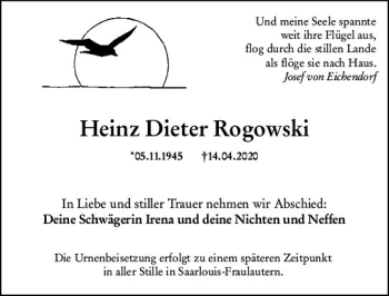 Traueranzeige von Heinz Dieter Rogowski von vrm-trauer